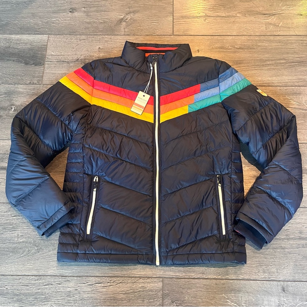 Marine Layer Archive Zurich Puffer Coat Jacket Mens Multicolor Stripe Large